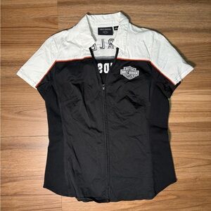 Harley-Davidson Black and White Collared Shirt
